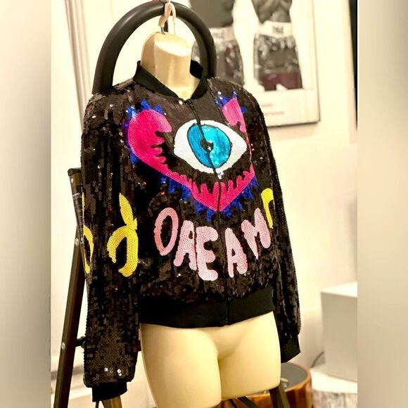 - Make me wanna Scream Evil Eye Sequin Jacket M/L NWT - Picture 6 of 9
